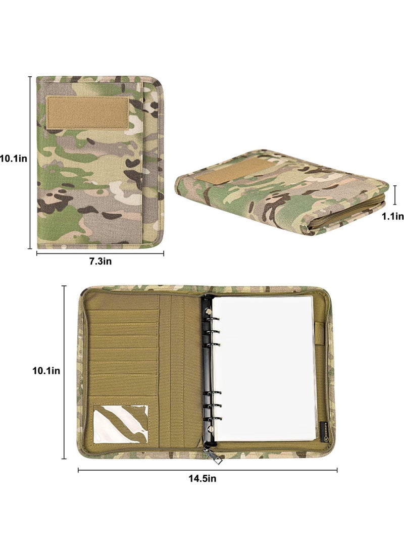 Tactical Ring Binder Padfolio with 80 Sheets of Loose-Leaf Paper, Weatherproof Padfolio Zippered Notebook Cover with Ring Binder for Folders, Business Cards Detachable 6-Ring Notepad