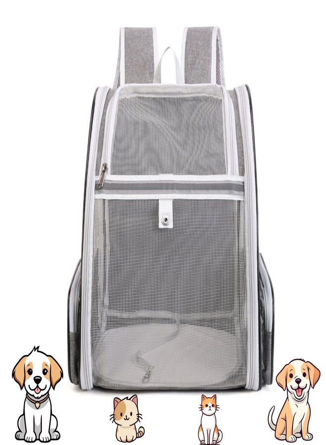 GBEX Large Cat Carrier Backpack, Pet Carrier Backpack with Breathable Mesh for Small Medium Cats & Puppies, Upgraded Steel Frame Bubble Cat Carrier for Hiking Travel Cycling - Grey (Mesh) - Image 1