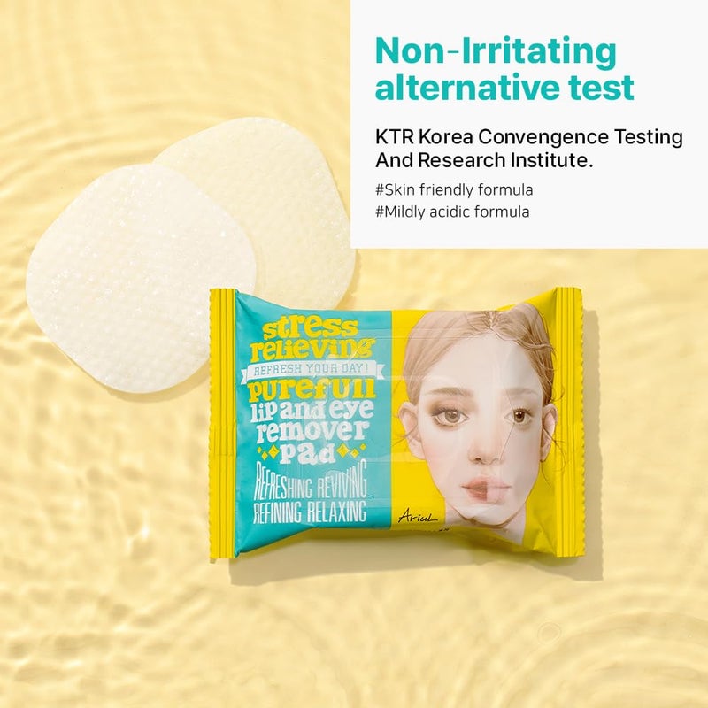 Ariul Stress Relieving Purefull Lip & Eye Remover Pads â€“ Gently Removes Stubborn Makeup, Hydrating & Soothing Formula, Korean Skin Care with Natural Ingredients, 30 Counts x 3 Packs - Image 5