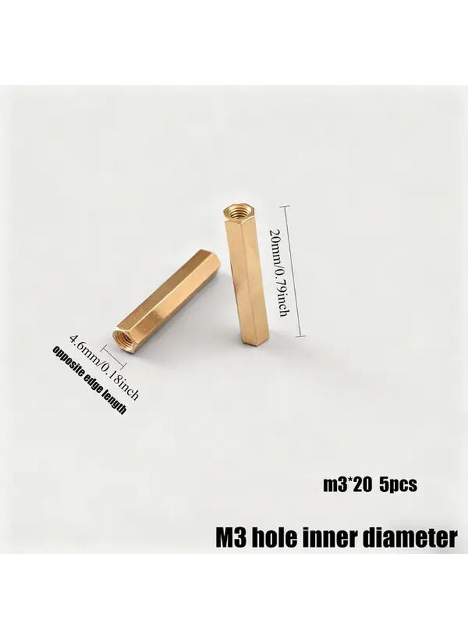 5 قطع أعمدة نحاسية سداسية مزدوجة التمرير M3 بمقاس M3x20 - Image 1