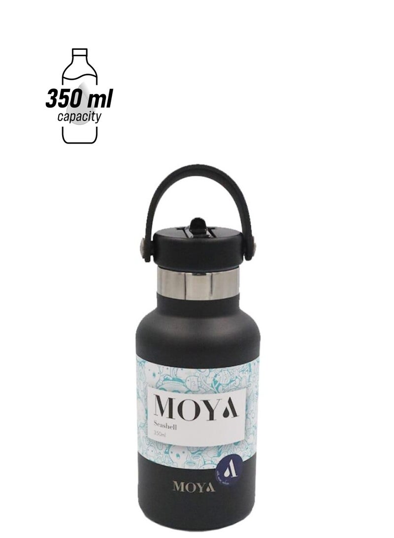 Moya "Seashell" 350ml Insulated Sustainable Water Bottle Black - Image 1