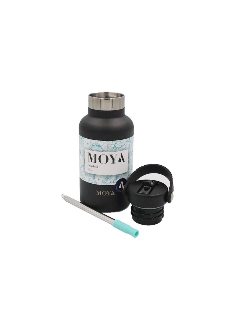 Moya "Seashell" 350ml Insulated Sustainable Water Bottle Black - Image 5
