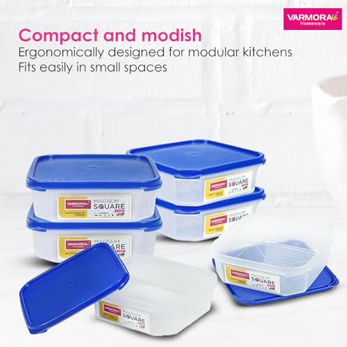 Varmora Magnum Square Smart Kitchen Storage Plastic Container Lid (1.3 L, Blue, Pack of 3) - Image 4