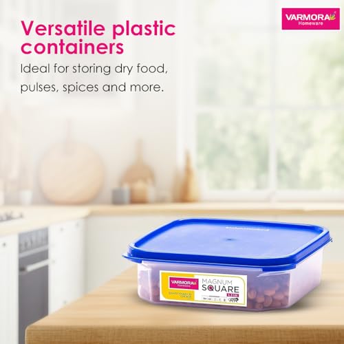 Varmora Magnum Square Smart Kitchen Storage Plastic Container Lid (1.3 L, Blue, Pack of 3) - Image 5
