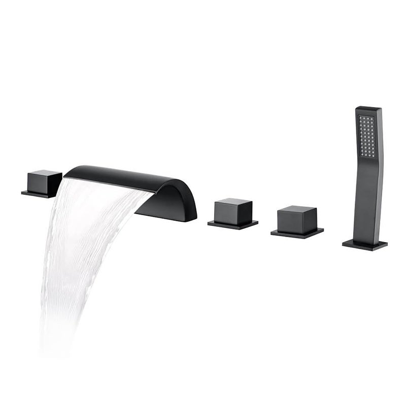DEOLER Roman Bathtub Faucet Set with Sprayer 5 Hole Waterfall Bathroom Tub Faucet Set Widespread Tub Filler Faucet Deck Mounted Bathtub Faucet Set with Valves Matte Black - Image 2