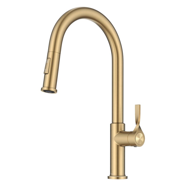KRAUS Torak Pull Down Kitchen Faucet in SpotFree Brushed Brass with 2 Function Sprayer PreAttached Water Lines and Mounting Hardware KPF2840SFBB - Image 2