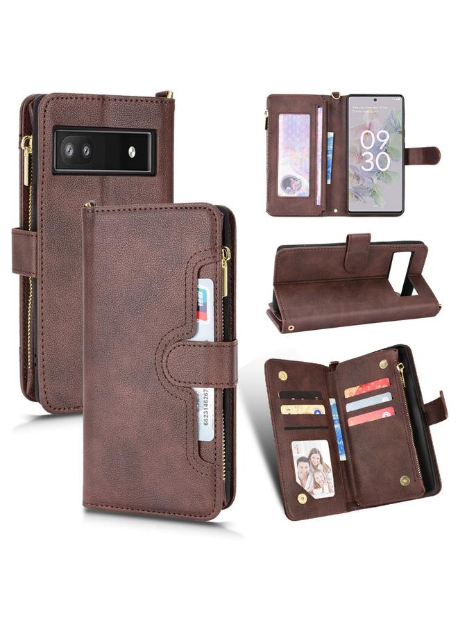 زبون جراب هاتف Google Pixel 6a من الجلد بسحاب من نسيج الليتشي - Image 1