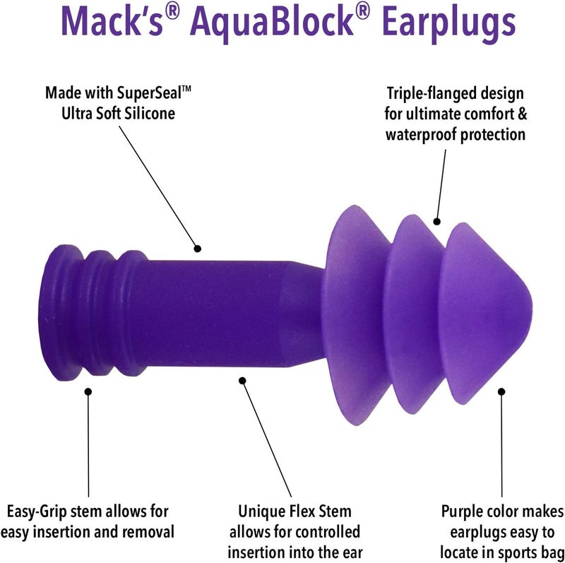 Mack's Aqua Block Silicone Earplugs - 2 Pairs for Swimming and Water Sports - Image 2
