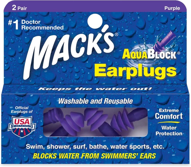 Mack's Aqua Block Silicone Earplugs - 2 Pairs for Swimming and Water Sports - Image 1