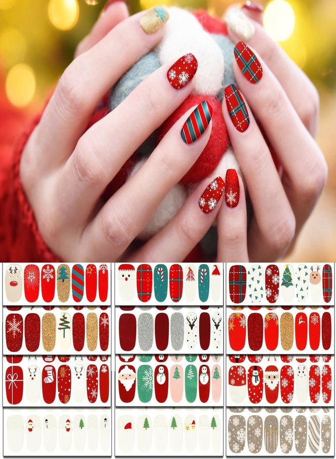 TailaiMei 12 Sheets Christmas Full Wraps Nail Polish Stickers, Self-Adhesive Nail Art Decals Strips with 2Pc Nail File, Glitter Manicure Kits for Nail Art Design - Image 1