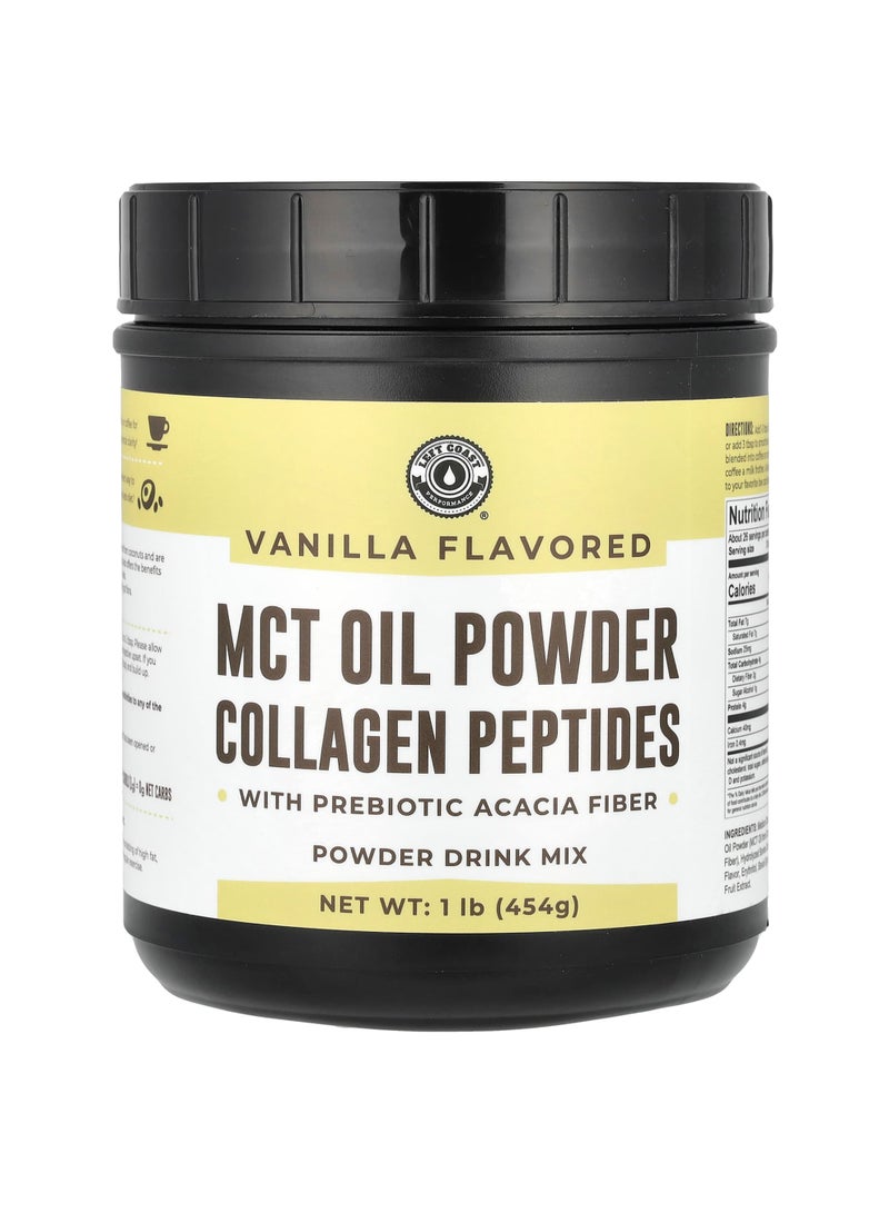 MCT Oil Powder Collagen Peptides with Prebiotic Acacia Fiber, Vanilla, 1 lb (454 g)