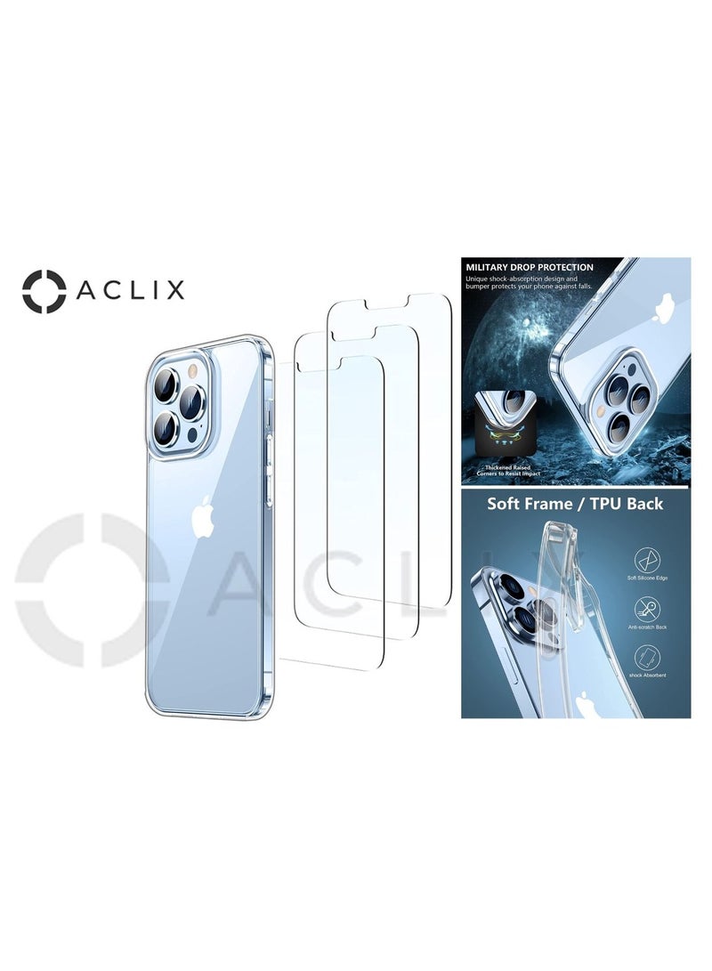 ACLIX 4 in 1 iPhone 13 Pro with A Glass Screen Protector 6.7 inch Shockproof Protective Case, Soft Scratch-Resistant Protection Case, Slim Transparent Thin Case for iPhone 13 Pro