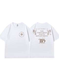 Taylor Swift Tshirt Tour Merchandise Eras Tour Short Sleeve round Neck Loose Fit Youthful Wool Blend Casual Abstract Pattern Tshirt TTPD 1 white