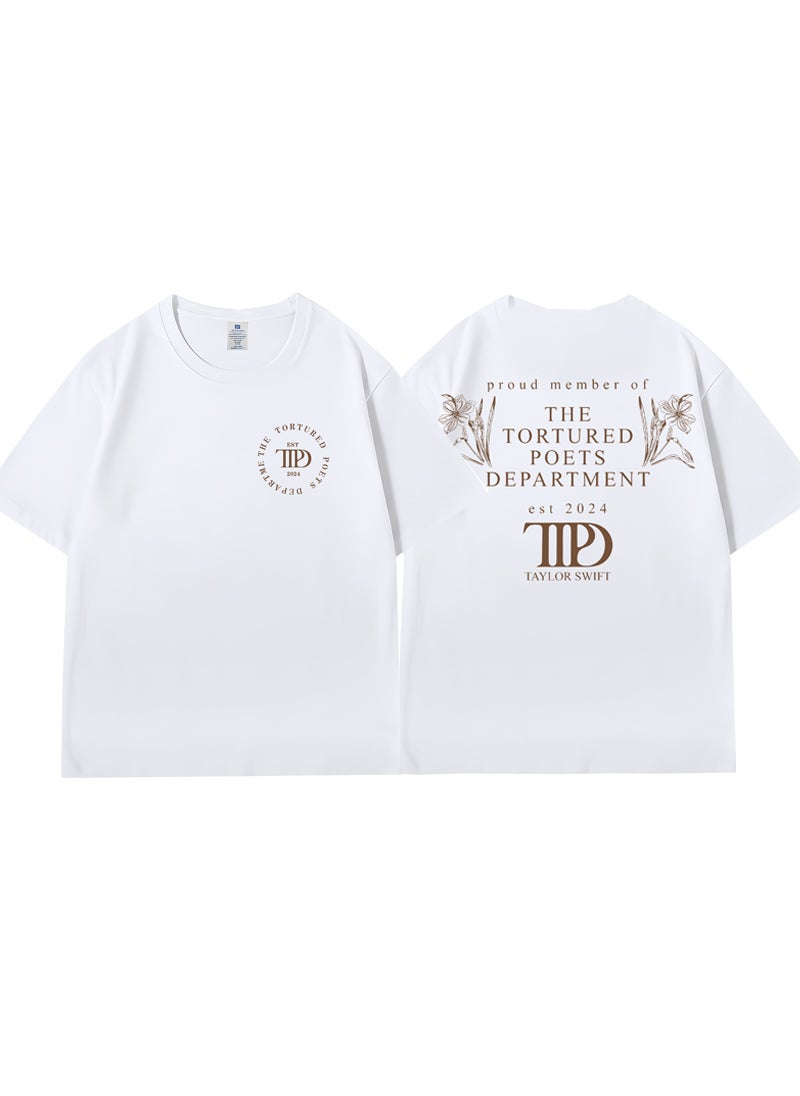 Generic - Taylor Swift Tshirt Tour Merchandise Eras Tour Short Sleeve round Neck Loose Fit Youthful Wool Blend Casual Abstract Pattern Tshirt TTPD 1 white - Image 1
