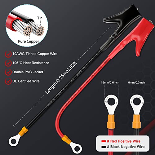 ELECTOP Upgraded 10AWG Battery Alligator Clips Booster Jumper Cable, Battery Charger Clamps to O Ring Terminal Harness Wire, Quick Disconnect/Connect Cable for Inverter Car Battery Charging - Image 5