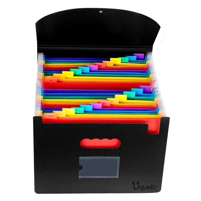 Uquelic 24 Pocket Expanding File Folder with Cover - Large Plastic Rainbow Expandable File Organizer Self Standing Accordion A4 Document Folder Wallet Briefcase Business Filing Box - Image 3