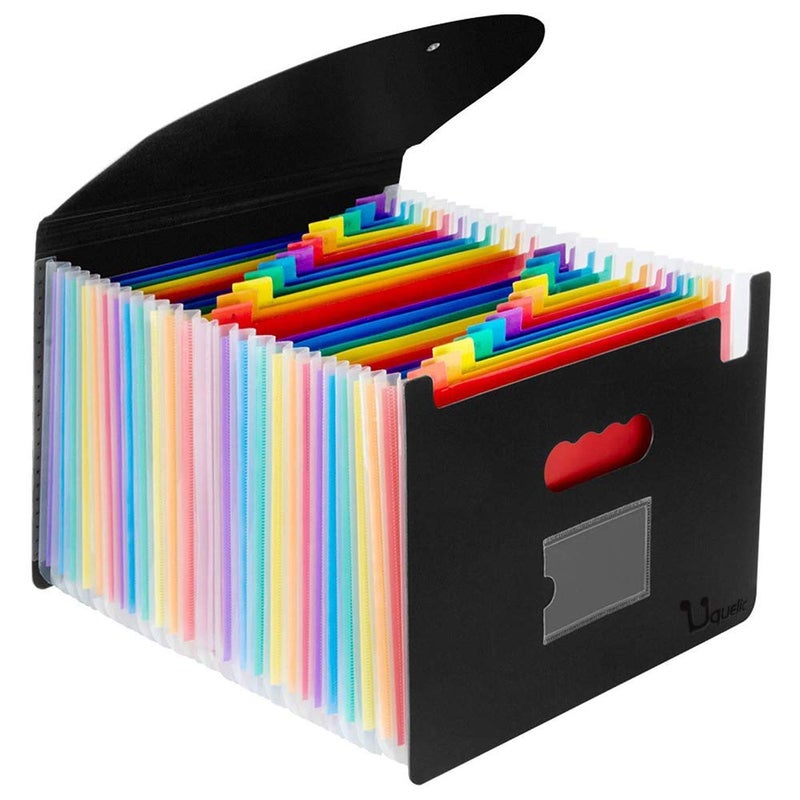 Uquelic 24 Pocket Expanding File Folder with Cover - Large Plastic Rainbow Expandable File Organizer Self Standing Accordion A4 Document Folder Wallet Briefcase Business Filing Box - Image 1