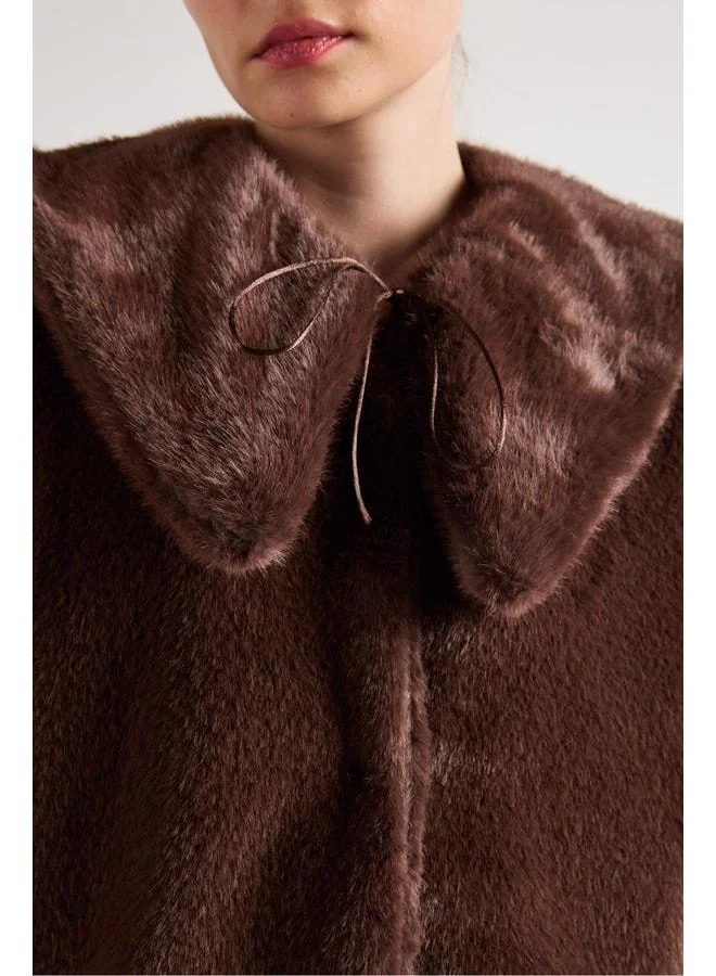 mina aise Women's coffee-colored mobile collar design fur coat 30082.