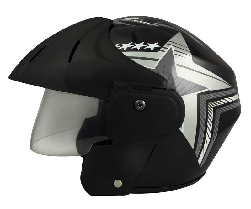 Sage Square خوذة سكوتر مفتوحة الوجه من Sage Square Deltz Power ABS معتمدة من ISI (صغيرة - S، لامعة سوداء مع ملصقات فضية) - Image 4