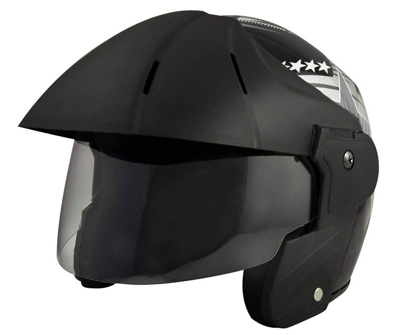 Sage Square خوذة سكوتر مفتوحة الوجه من Sage Square Deltz Power ABS معتمدة من ISI (صغيرة - S، لامعة سوداء مع ملصقات فضية) - Image 3