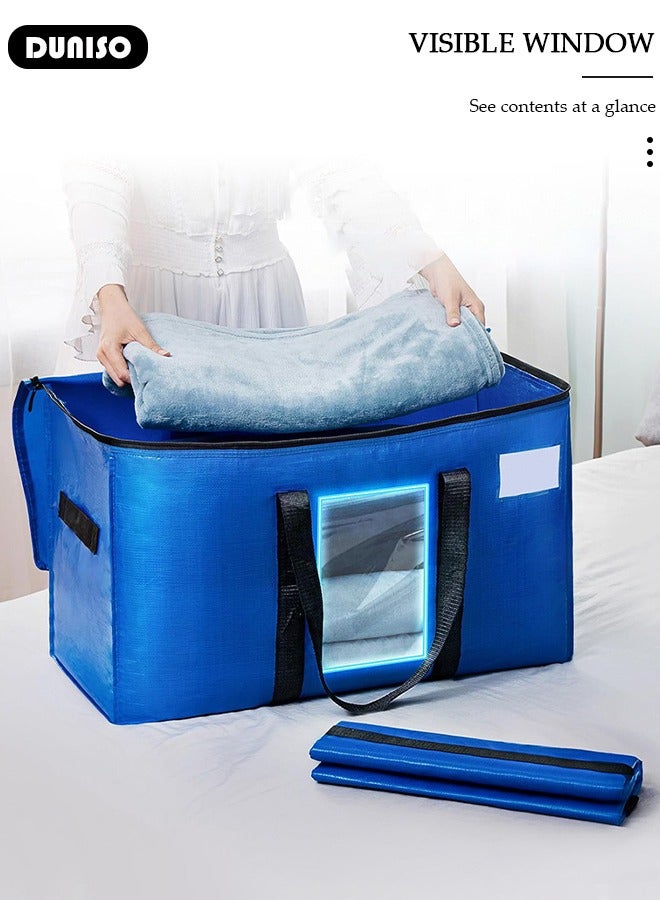 DUNISO 2 Pcs Thickened PE Moving Bags with Viewing Window, Large Foldable Storage Totes with Handles,Easy Open Lids，Heavy Duty Water-Resistant  Reinforced Packing Totes for Clothes, Blanket, Toys,Books - Image 3