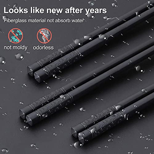 INOVERA (Label) 5 Pairs Fiberglass Reusable Non-Slip Chopsticks for Sushi, Noodles, Fried Rice (24 Cm, Black) - Image 3