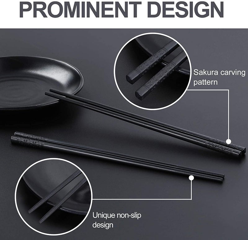INOVERA (Label) 5 Pairs Fiberglass Reusable Non-Slip Chopsticks for Sushi, Noodles, Fried Rice (24 Cm, Black) - Image 2