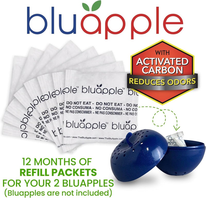 Bluapple Produce Saver Ethylene Gas Absorber 1 Year Refill Kit with Activated Carbon - 8 Packets (9 Grams Classic + 4 Grams of Carbon Each) - Keeps Fruits & Vegetables Fresher Longer, Produce Storage - Image 4