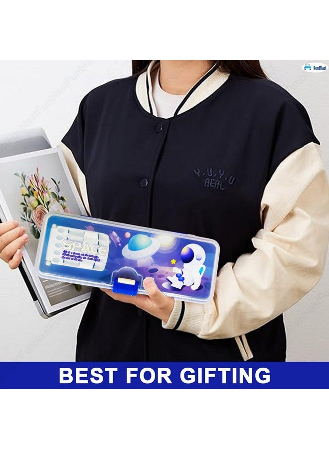 فنبلاست صندوق أقلام فن بلاست للأطفال - رحلة قمرية للبنات، صندوق هندسي أنيق للبنات، قلم متعدد الطبقات مع حافظة، منظم أدوات مكتبية للأطفال في المدارس (لون عشوائي، معدن، متعدد الألوان) - Image 2