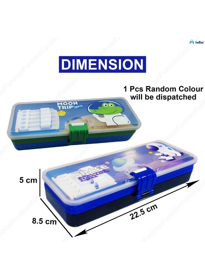 فنبلاست صندوق أقلام فن بلاست للأطفال - رحلة قمرية للبنات، صندوق هندسي أنيق للبنات، قلم متعدد الطبقات مع حافظة، منظم أدوات مكتبية للأطفال في المدارس (لون عشوائي، معدن، متعدد الألوان) - Image 3