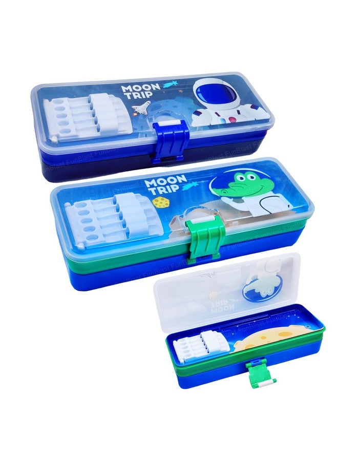 فنبلاست صندوق أقلام فن بلاست للأطفال - رحلة قمرية للبنات، صندوق هندسي أنيق للبنات، قلم متعدد الطبقات مع حافظة، منظم أدوات مكتبية للأطفال في المدارس (لون عشوائي، معدن، متعدد الألوان) - Image 1