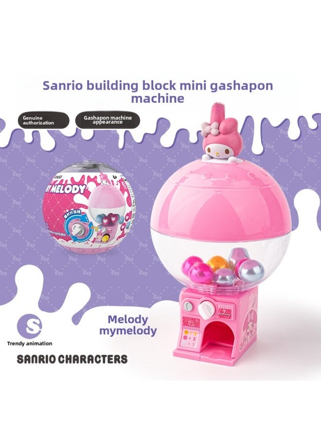 Tidal Rise Genuine Sanrio Mini Gashapon Machine Toy Hello Kitty Melody Kulomi Big Ear Dog Building Blocks-Color:Melody-gashapon Machine  - Image 1