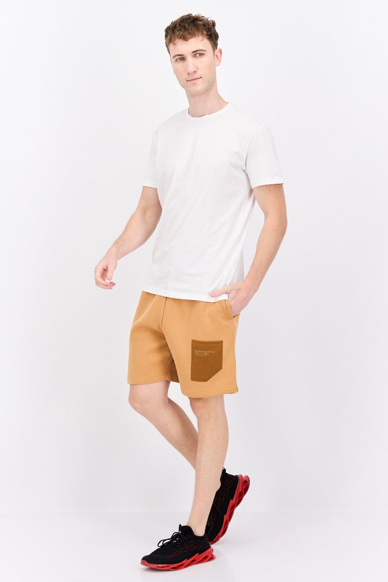 Blank Essentials Men Brand Logo Basic Shorts, Camel - Image 3