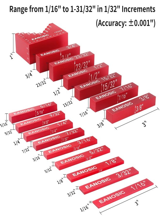 EANOSIC Setup Blocks Woodworking Tools - 16 PCS Height Gauge Block Set with Easy Block, Precision Ruler-Marked Bars - Solid Aluminum Alloy Setup Barsn Saw Gauges for Router and Table Saw Set Up - Image 3
