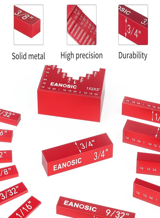 EANOSIC Setup Blocks Woodworking Tools - 16 PCS Height Gauge Block Set with Easy Block, Precision Ruler-Marked Bars - Solid Aluminum Alloy Setup Barsn Saw Gauges for Router and Table Saw Set Up - Image 2