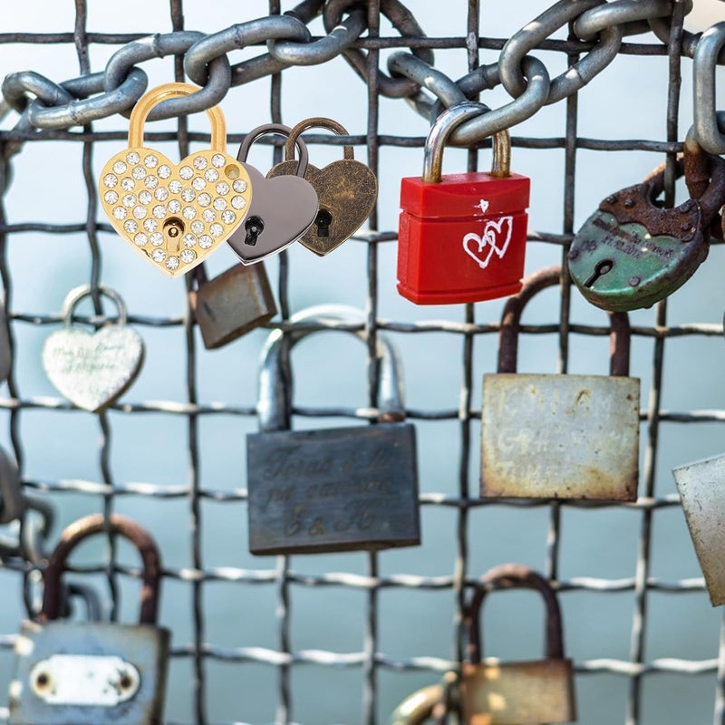 2pcs Rhinestone Heart Shaped Padlocks with Keys, Small Love Locks for Travel Luggage, Couple Wish Locks in Silver and Gold - Image 5