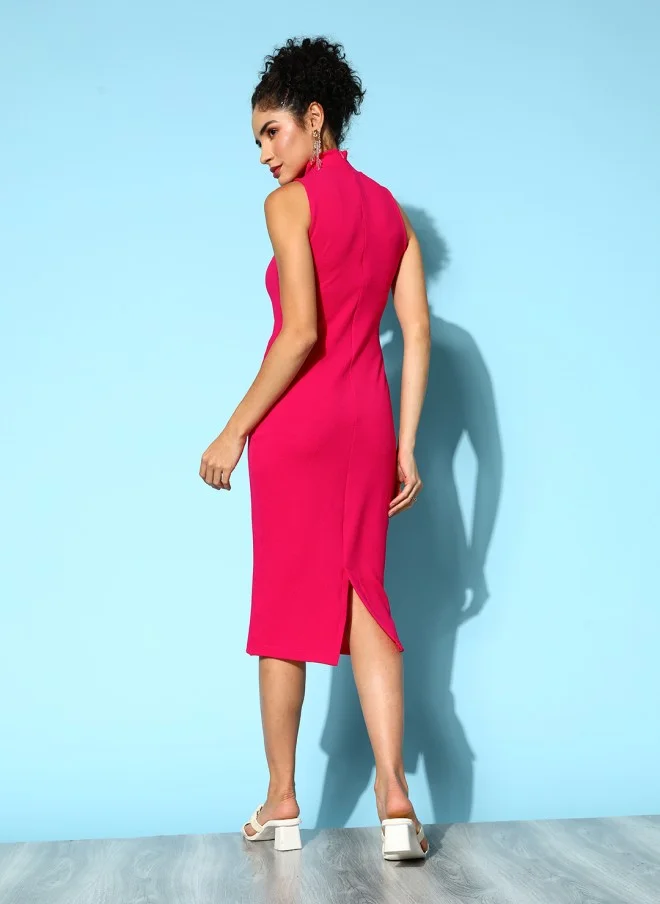 SASSAFRAS Fuchsia Bodycon Midi Dress for Women