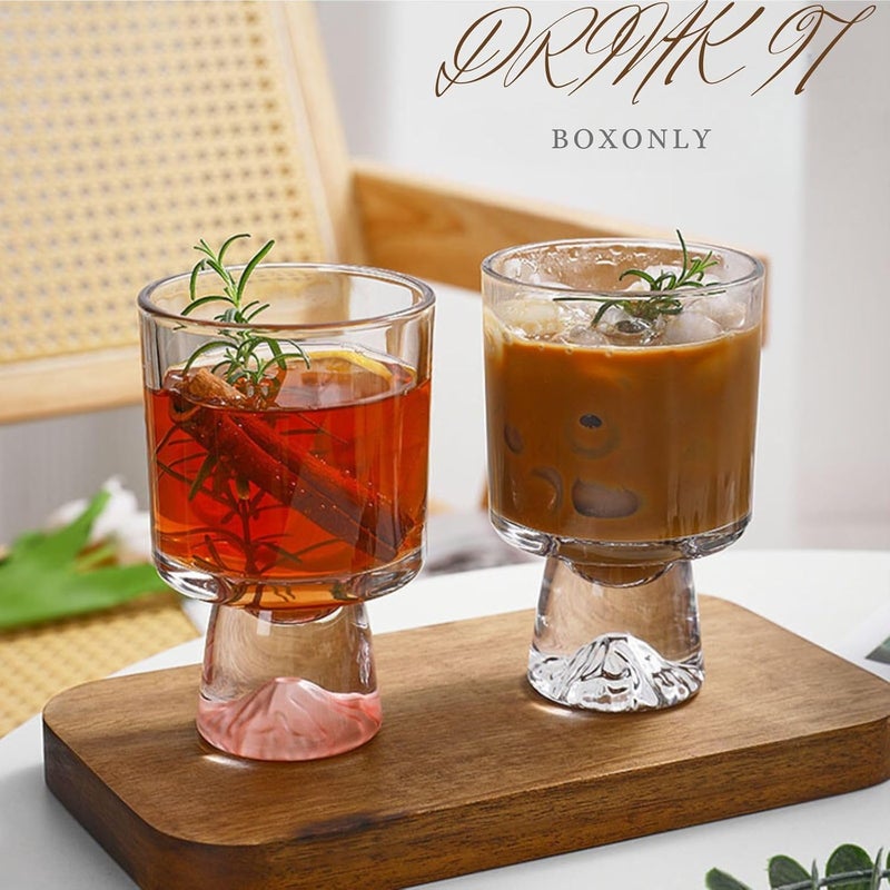 Boxonly Handcrafted Footed Glass Dessert Bowls  Clear Footed Trifle Glasses Set with Unique Mountain Design 201300ml Capacity Ideal for Parfaits and Fruit Set of 2 - Image 2
