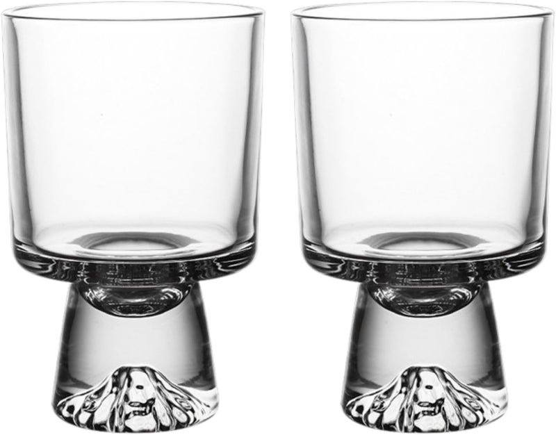 Boxonly Handcrafted Footed Glass Dessert Bowls  Clear Footed Trifle Glasses Set with Unique Mountain Design 201300ml Capacity Ideal for Parfaits and Fruit Set of 2 - Image 1