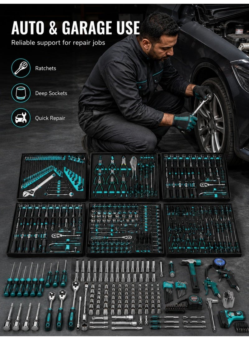 ألونغد مجموعة أدوات ميكانيكية Premium 352pcs – أدوات متعددة الاستخدام للصيانة اليدوية والسيارات للمنزل، المرآب وورشة العمل - Image 5