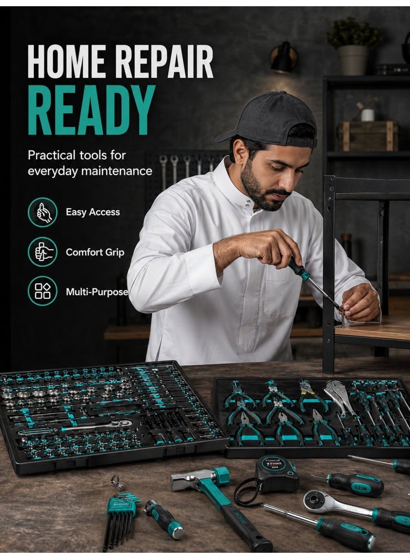 ألونغد مجموعة أدوات ميكانيكية Premium 352pcs – أدوات متعددة الاستخدام للصيانة اليدوية والسيارات للمنزل، المرآب وورشة العمل - Image 4