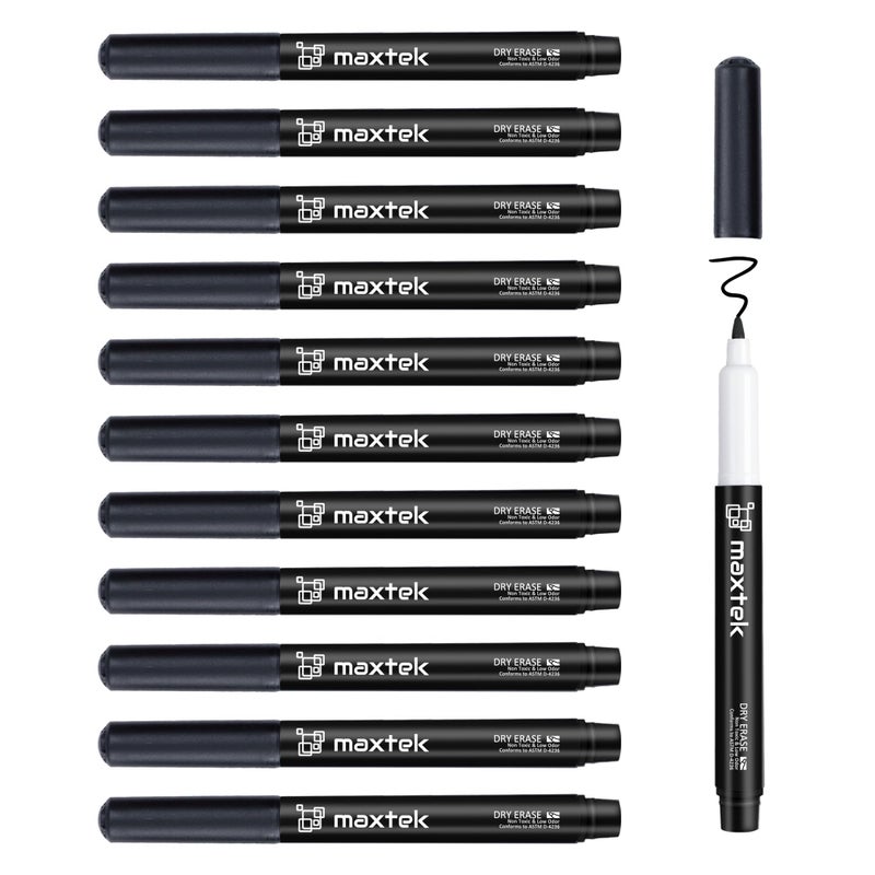 maxtek Black Dry Erase Markers Ultra Fine Tip, 0.7mm, Low Odor, Extra Fine Point Dry Erase Markers for Planning Whiteboard, Calendar Boards, Whiteboard Markers for School Supplies (12 Count) - Image 1