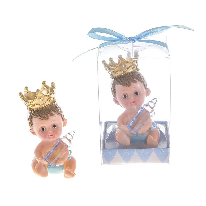 Lunaura Baby Keepsake  Set of 12 Boy Baby Wearing Crown Holding Baby Bottle Favors  Blue