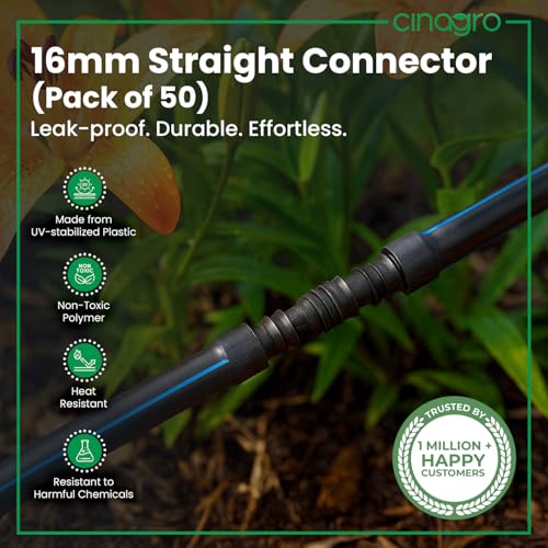 Cinagro 16mm Straight Connector, Drip Irrigation Accessory, UV-Stabilized Non-Toxic Material, Leak-Proof, for Garden Pipes, Planters & Drip Systems, for Watering Plants, Pack of 50 - Image 2