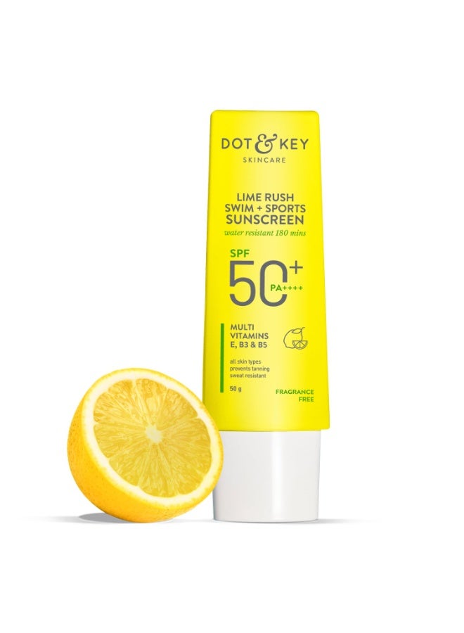 Dot & Key Lime Rush Swim + Sports Sunscreen SPF 50 PA++++ | Water Resistant & Sweat Resistant Sunscreen | UV/UVA Protect | No White Cast | Prevents Tan | For All Skin Types | For Women & Men - Image 1