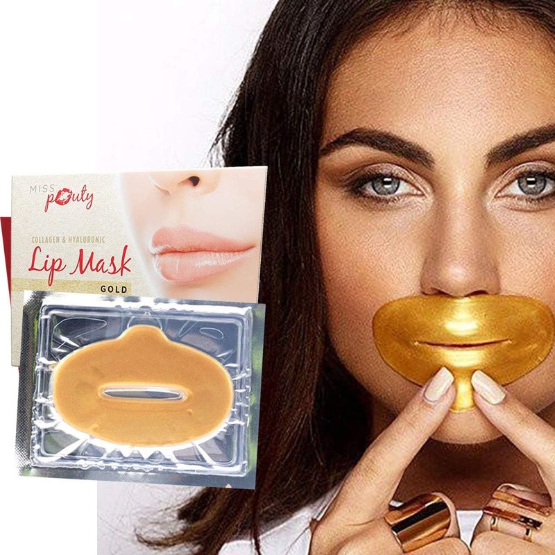 Gold Lip Mask x5 Collagen Hyaluronic Acid Plumping Hydrating AntiAgeing Moisturising Soothing Fuller Lips Dry Lip Repair AntiWrinkle Crystal Gel Lip Treatment