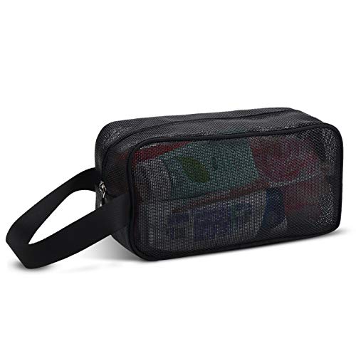 Moyad Mesh Shower Caddy Portable Toiletry Bag College Dorm Room Essentials for Girls Guys Gym Bag Camping Organizer Hanging Bathroom Mesh Bag, Black - Image 1
