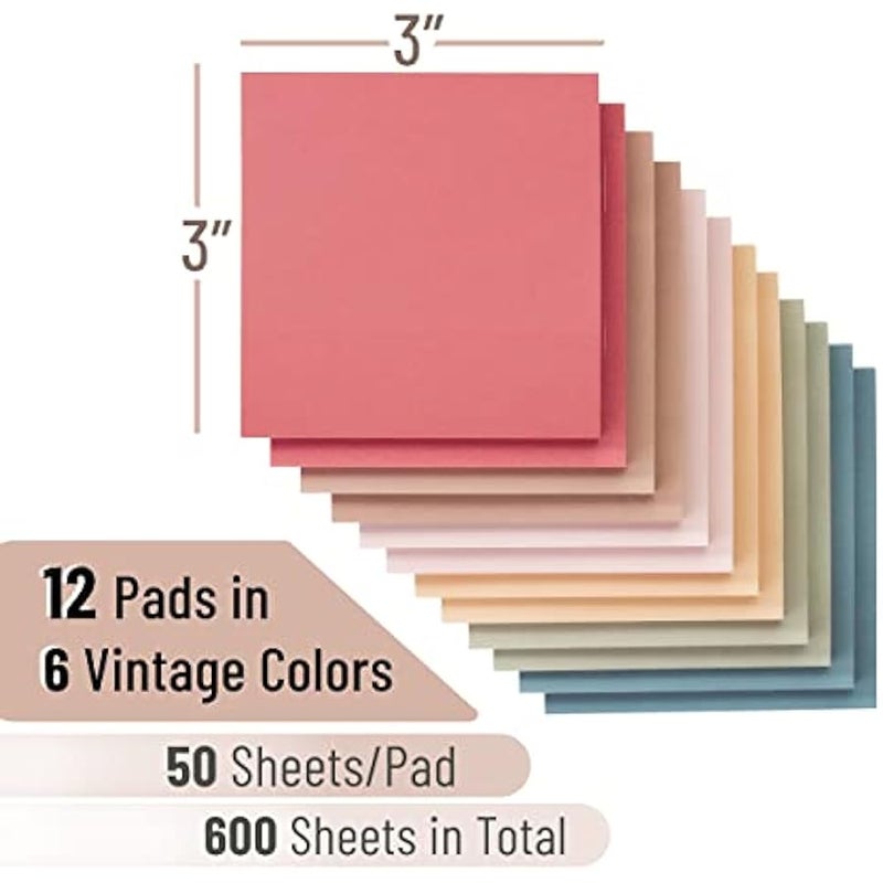 - Sticky Notes, 3x3, 12 Pads, Vintage Colors, Self-Stick Pads, Aesthetic, Colorful, Bulk - Image 2