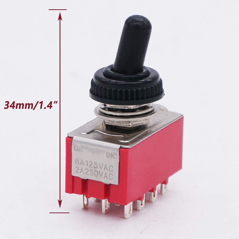 Twidec /2Pcs Mini Toggle Switch 4PDT 2 Position 12 Pins ON/ON Miniature Toggle Switch AC 6A/125V 2A/250V Car Boat Switches with Waterproof Cap MTS-402-MZ - Image 4