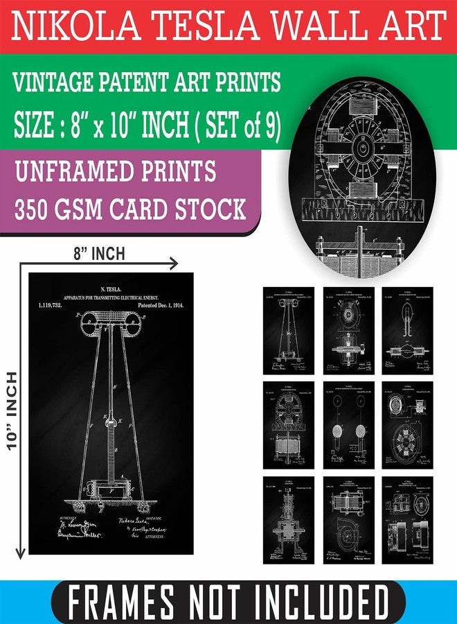 PARTH IMPEX Nikola Tesla Vintage Patent Wall Art - Geek Steampunk Home Office Industrial Wall Decor - Engineer Gifts Idea for Mechanical Electrical Men Women Science Grad Nerd - Unframed 8x10 Poster Prints - Image 2